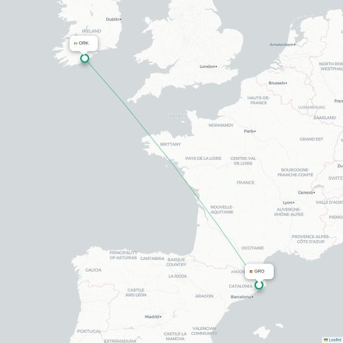Mapa lotu bezpośredniego Girona – Cork