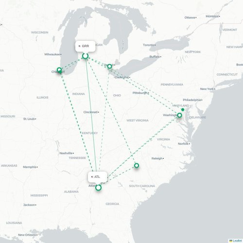 Mapa de vuelo directo Grand Rapids - Atlanta