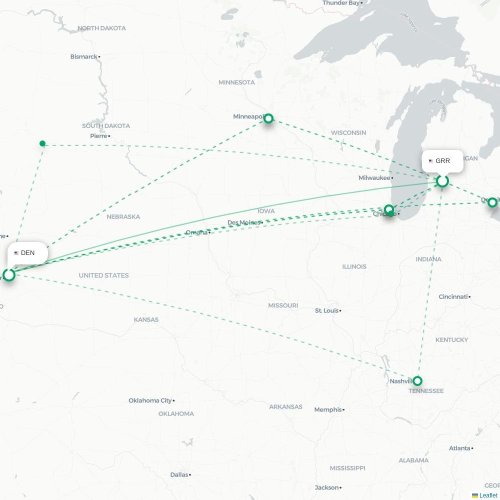 Mapa de vuelo directo Grand Rapids - Denver