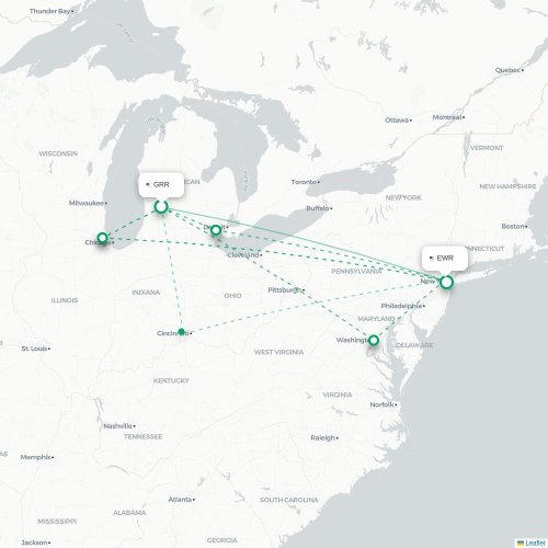 Mapa de vuelo directo Grand Rapids - Newark