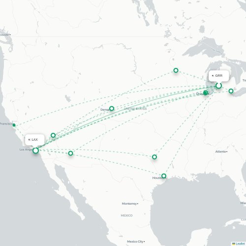 Mapa de vuelo directo Grand Rapids - Los Ángeles