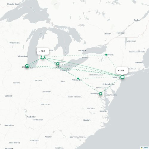 Mapa de vuelo directo Grand Rapids - Nueva York