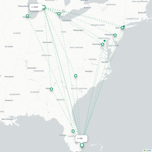 Mapa de vuelo directo Grand Rapids - West Palm Beach
