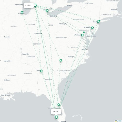 Mapa de vuelo directo Grand Rapids - Fort Myers
