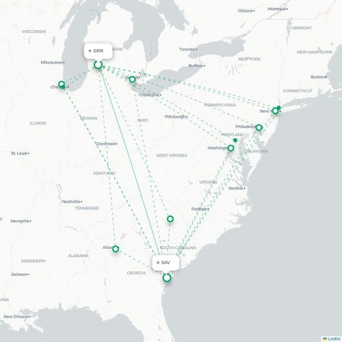 Mapa de vuelo directo Grand Rapids - Savannah