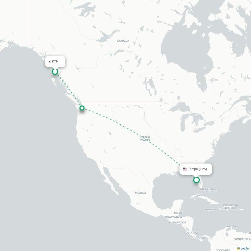 Mapa de vuelo directo Grand Rapids - Tampa