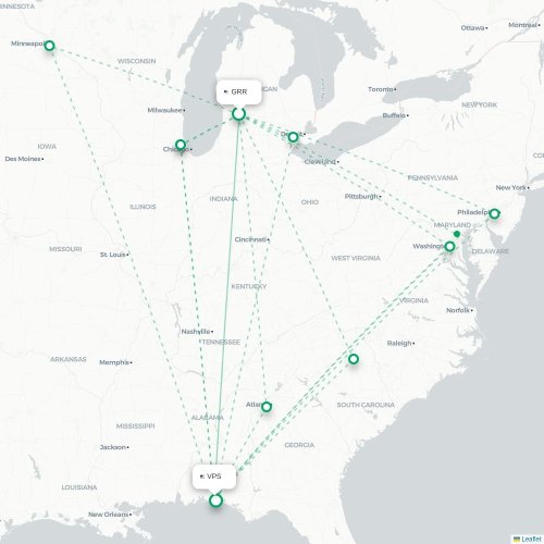 Mapa de vuelo directo Grand Rapids - Valparaiso
