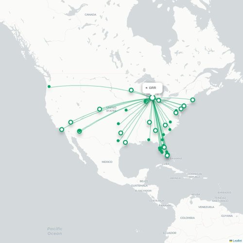 Mapa de vuelo directo Grand Rapids - Mineápolis