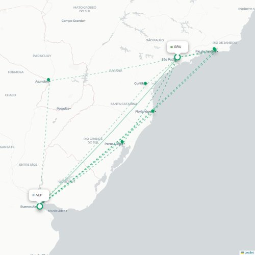 Mapa lotu bezpośredniego São Paulo – Buenos Aires