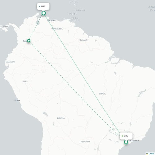 Mapa lotu bezpośredniego São Paulo – Oranjestad