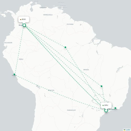 Sao Paulo - Bogota karta över direktflyg