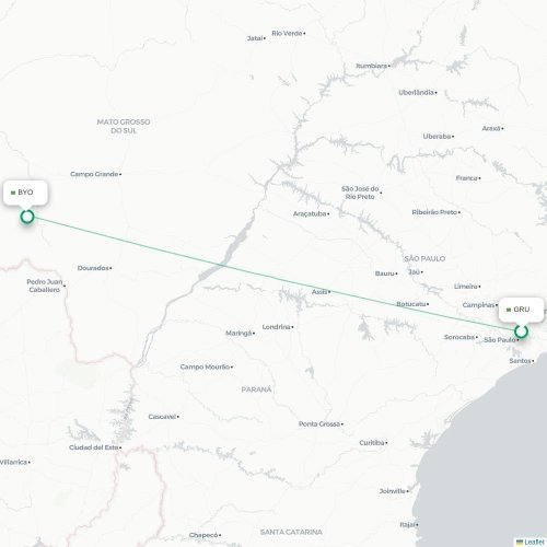 Sao Paulo - Bonito karta över direktflyg