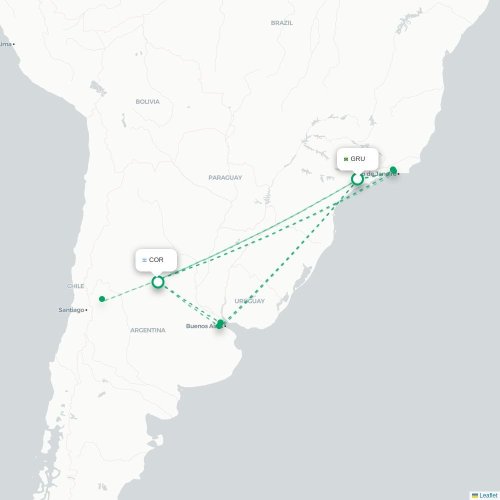 Mapa lotu bezpośredniego São Paulo – Kordoba
