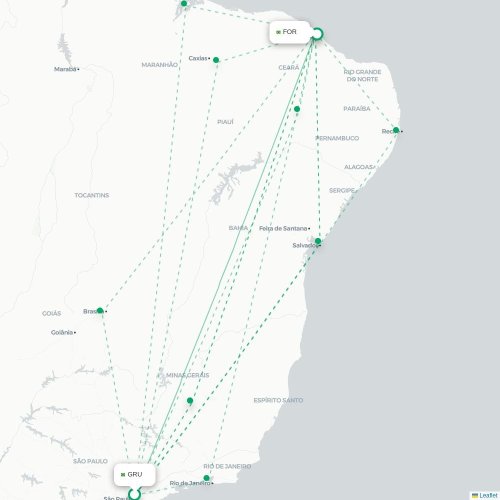 Mapa de vuelo directo São Paulo - Fortaleza