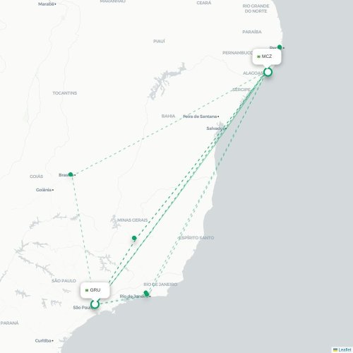 Mapa de vuelo directo São Paulo - Maceió