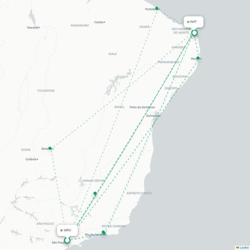 Mapa de vuelo directo São Paulo - Natal