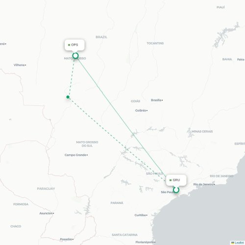 Mapa de vuelo directo São Paulo - Sinop