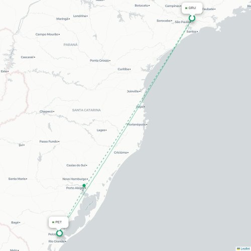 Mapa lotu bezpośredniego São Paulo – Pelotas