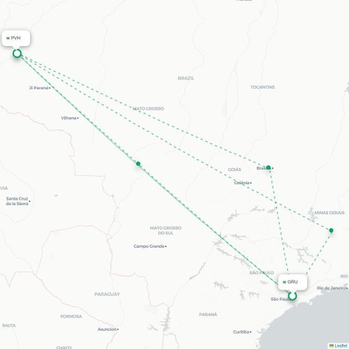 Mapa de vuelo directo São Paulo - Porto Velho