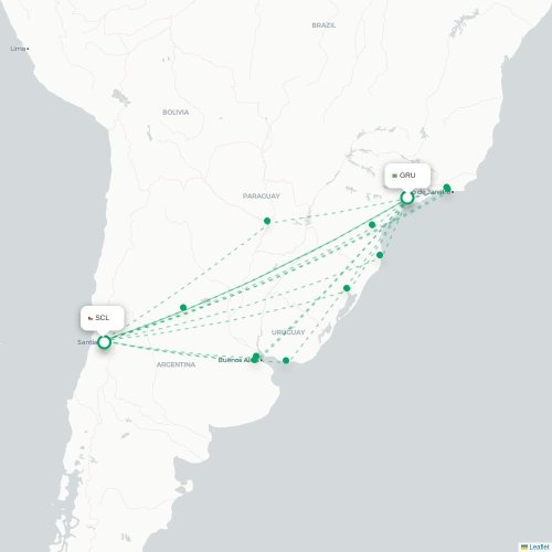 Sao Paulo - Santiago karta över direktflyg