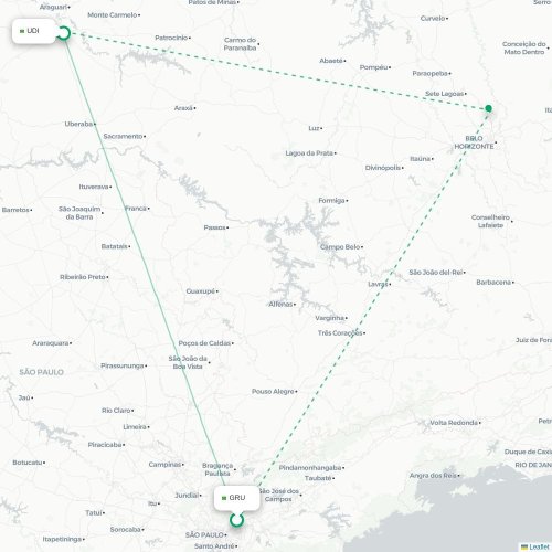 Mapa lotu bezpośredniego São Paulo – Uberlândia