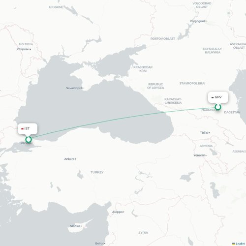 Mapa lotu bezpośredniego Grozny – Stambuł