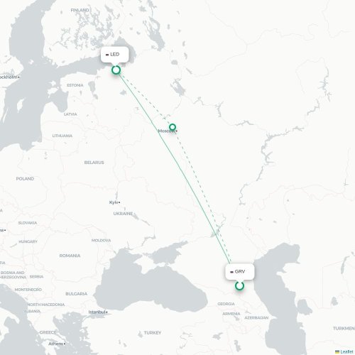 Mapa de vuelo directo Grozni - San Petersburgo