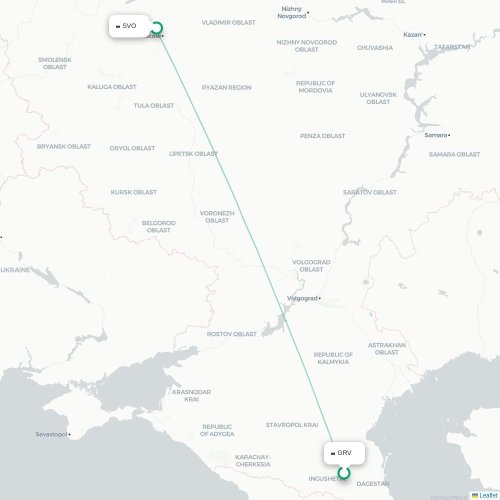 Mapa de vuelo directo Grozni - Moscú