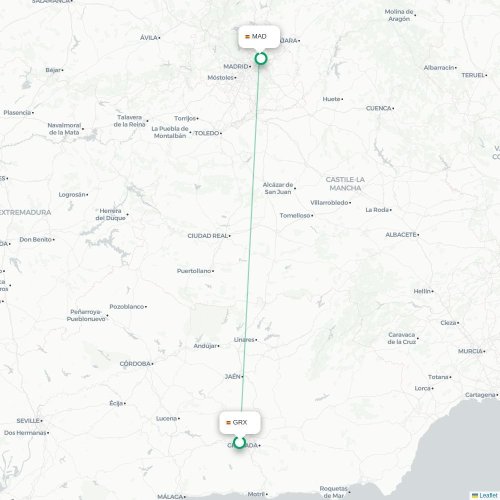 Mapa de vuelo directo Granada - Madrid
