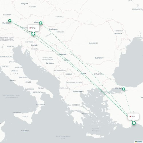 Graz - Antalya karta över direktflyg