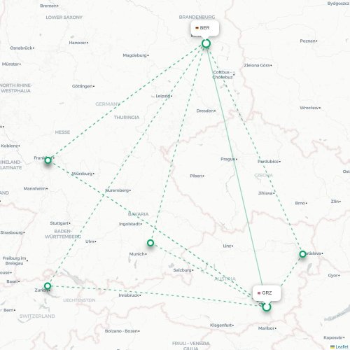 Mapa lotu bezpośredniego Graz – Berlin