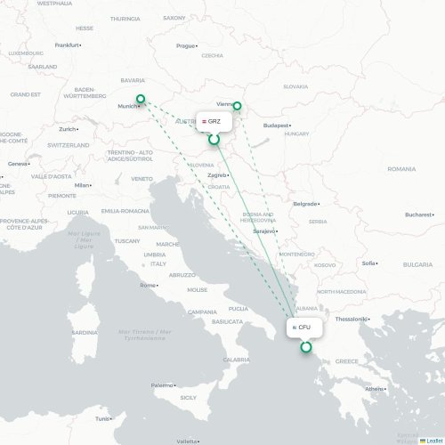 Graz - Korfu karta över direktflyg
