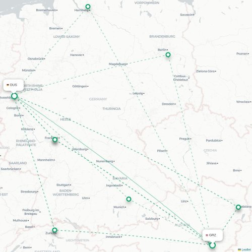 Mapa lotu bezpośredniego Graz – Düsseldorf