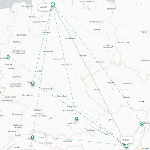 Mapa lotu bezpośredniego Graz – Hamburg