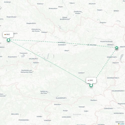 Mapa lotu bezpośredniego Graz – Monachium