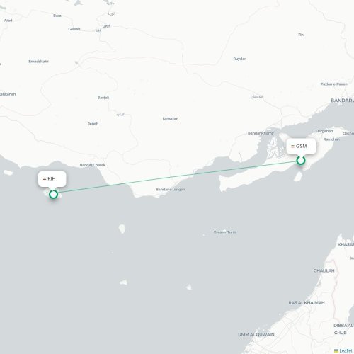 Mapa lotu bezpośredniego Qeshm – Kīsh