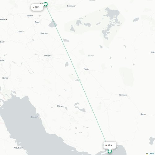 Mapa lotu bezpośredniego Qeshm – Teheran