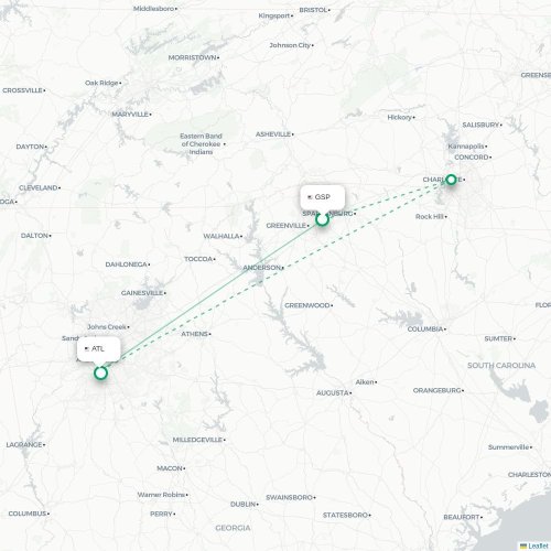 Mapa lotu bezpośredniego Greenville – Atlanta