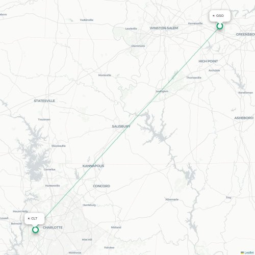 Mapa lotu bezpośredniego Greenville – Charlotte