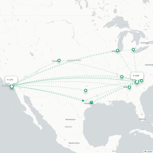 Mapa lotu bezpośredniego Greenville – Los Angeles