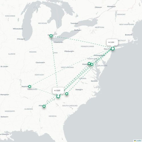 Mapa lotu bezpośredniego Greenville – Nowy Jork