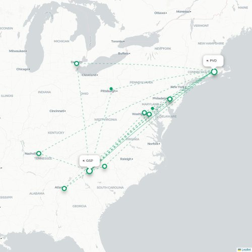 Mapa lotu bezpośredniego Greenville – Providence