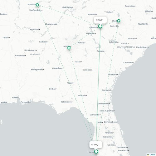 Mapa lotu bezpośredniego Greenville – Sarasota