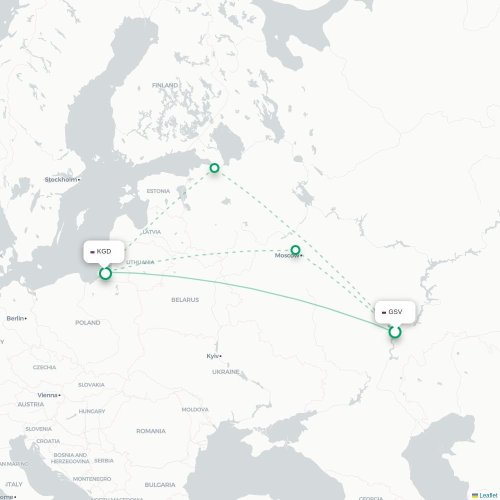 Mapa de vuelo directo Sarátov - Kaliningrado