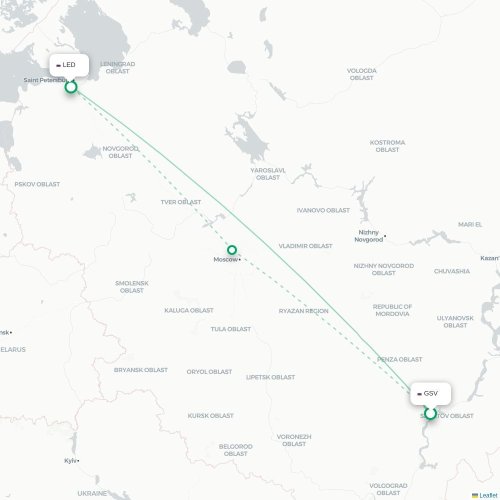 Mapa de vuelo directo Sarátov - San Petersburgo
