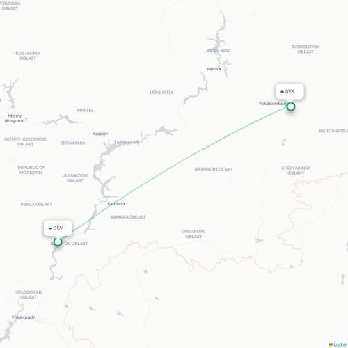 Mapa de vuelo directo Sarátov - Ekaterinburgo