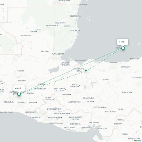 Mapa lotu bezpośredniego Gwatemala – Coxen Hole