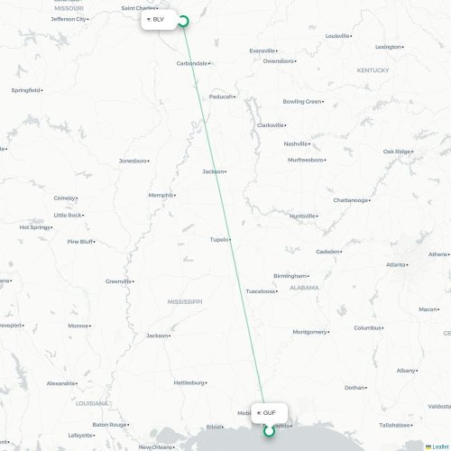 Mapa lotu bezpośredniego Gulf Shores – Belleville