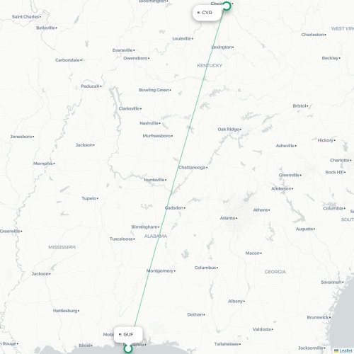 Mapa lotu bezpośredniego Gulf Shores – Cincinnati