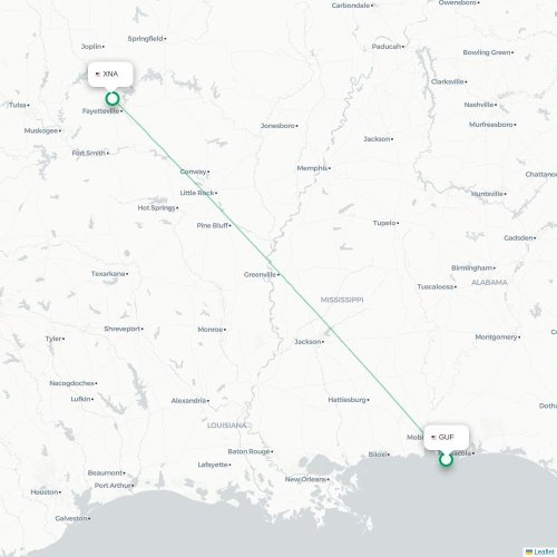 Mapa lotu bezpośredniego Gulf Shores – Fayetteville